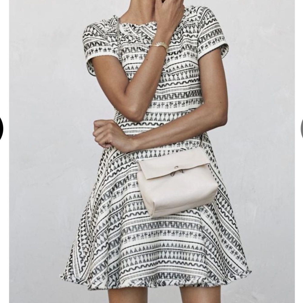 Black & White Patterned Short Sleeve Fit-and-Flare Dress